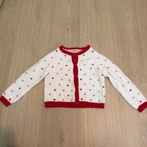 Zubels Kids Girls Polka Dot Knit Cardigan Sweater White Red Scalloped‎ Trim 2T